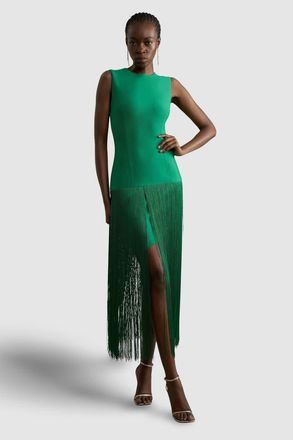 Karen Millen Tassel Hem Knitted Dress in Green at Nordstrom, Size Medium