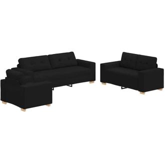 vidaXL Vidaxl - Juego De Sof&aacute; Con Coj&iacute;n Con Almohada 3 Pcs Negro Tela
