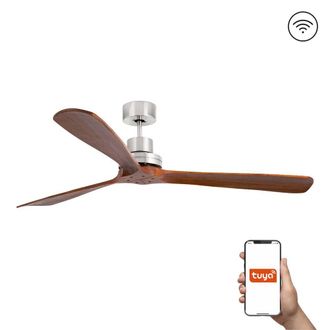 Netlighting Lantau XL 3 Blade Ceiling Fan Satin Nickel Walnut Tuya Smart System in Brown