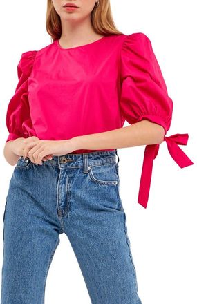English Factory Bow Banded Puff Sleeve Blouse in Fuchsia at Nordstrom, Size Medium