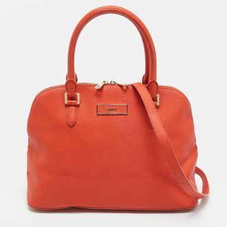 DKNY Dkny Orange Leather Dome Satchel