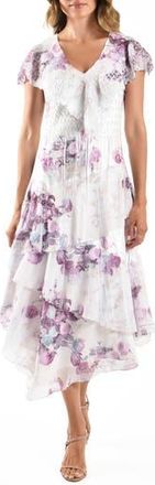 Komarov Flutter Sleeve Tiered Cocktail Dress in Peony Rising at Nordstrom Rack, Size Large