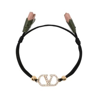 Valentino Garavani Flower-detail VLogo Bracelet - female - Valentino Garavani - Bracelets - Black - ONE SIZE - Accessories