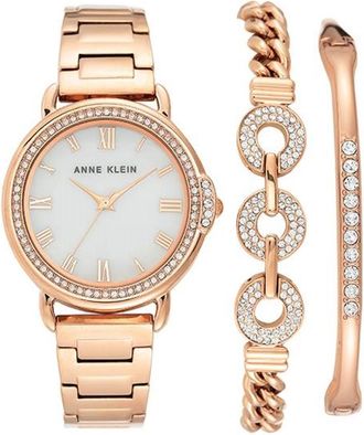 Anne Klein Quartz Crystal Ladies Premium Crystal Accented Bangle Watch and Bracelet Set AK/3650RGST