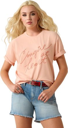 Ariat Womens Cowgirl at Heart T-Shirt in Tropical Peach, Size 2X-Large, by Ariat