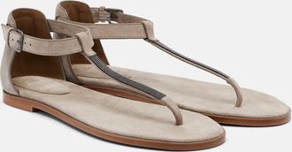 Brunello Cucinelli Monili suede slides