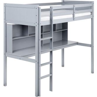 Beliani Letto a soppalco per bambini con scrivania e scala Letto a soppalco con struttura in legno di pino multifunzionale Grigio Foucamont