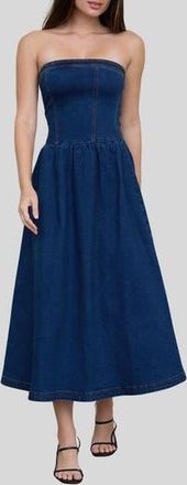 Blu Pepper Strapless Denim Midi Dress in Dark Denim at Nordstrom Rack, Size Medium