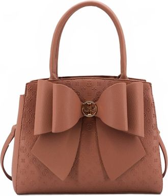 Like Dreams Womens Crossi Elegance Large Bow Vegan Leather Satchel In Mauve