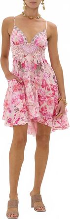 Camilla Button Front Strappy Frill Dress In Botanical Novella