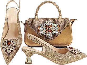 Generic Pointed Toe Shoe Bag Set Rhinestone Womens High Heels For Party Wedding