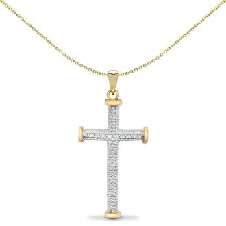 Jewelco London 9ct Gold 0.1ct Diamond Collared Cross Pendant - 9X080