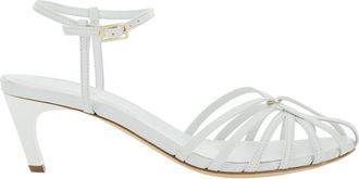 Semicouture White Heeled Sandals With Cage Design In Leather Woman