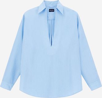 Giorgio Armani Open Shirt In Micro Striped Lyocell Blend