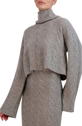 Bcbgmaxazria Cable Stitch Turtleneck Crop Sweater in Heather Grey at Nordstrom Rack, Size Large