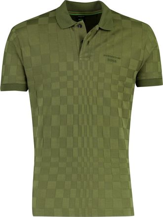 HUGO BOSS BOSS Green poloshirt donkergroen vierkant patroon gebreid