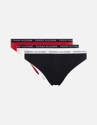 Tommy Hilfiger Womens 3-Pack Logo Waistband Bikini Briefs, Red/White/Navy - Black - Size: 12