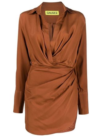 Gauge81 Naha asymmetric mini dress - women - Cupro/Silk/Acetate - S - Brown