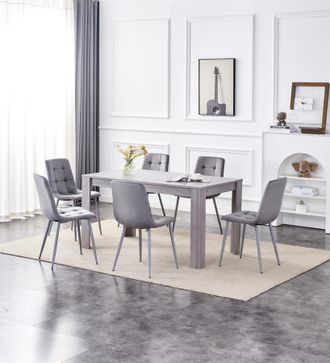 Kosy Koala Dining Table & 6 Chairs Grey 6 Grey Velvet Chairs Wood Dining Set Furniture in Brown
