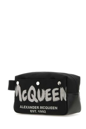 Alexander McQueen Mens Black Fabric Mcqueen Graffiti Beauty Case Blackoffwhite