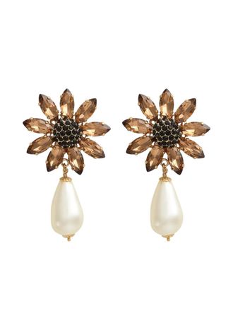 Dolce & Gabbana flower faux-pearl earrings - women - Brass/glass/Acrylic Glass - One Size - Gold