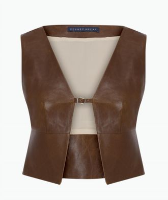 Zeynep Arcay Womens Leather Vest Top In Rust