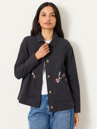 Fat Face FatFace Charcoal Grey Petite Isabelle Embrodiery Jacket