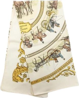 Herm&egrave;s Pre-owned La Promenade de Longchamps Scarf - Dames - Vintage Accessoires - Beige - ONE Size - Vintage