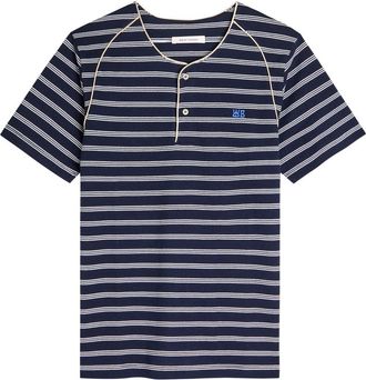 Wales Bonner Wales Bonner Isaiah Striped Piqué Cotton-blend T-shirt - Navy - M