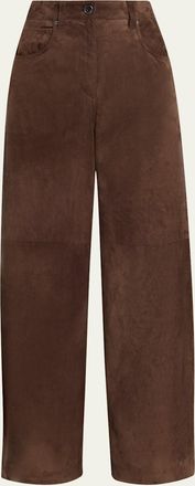 Brunello Cucinelli Suede Relaxed Wide-Leg Pants
