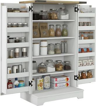 OEM Armario Despensa Cocina Con 2 Puertas 16 Estantes Y Estante Ajustable Para Comedor Sal&oacute;n 60x40x104 Cm Crema
