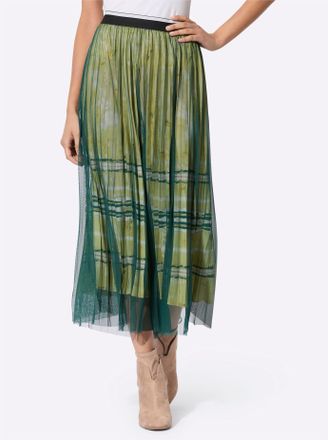 Cr&eacute;ation L Plisseerock CREATION L, Damen, Gr. 38, gelb (limone, ecru, bedruckt), 96% Polyester, 4% Elasthan, gemustert, unifarben, wadenlang, R&ouml;cke Plisseerock