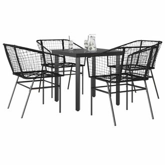 Berkfield Home 5 Piece Garden Dining Set Black Poly Rattan Glass