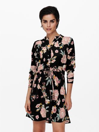 Only Druckkleid ONLY ONLCORY LIFE L/S V-NECK TUNIC WVN NOOS, Damen, Gr. XXL, N-Gr, schwarz aop:groundbreaker floral, Web, Obermaterial: 100% Polyester, bed