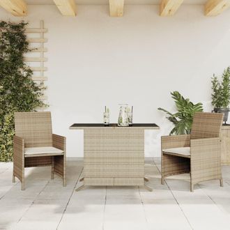 vidaXL Sillas Y Mesita De Jard&iacute;n 3 Piezas Rat&aacute;n Sint&eacute;tico Coj&iacute;n Beige Vidaxl