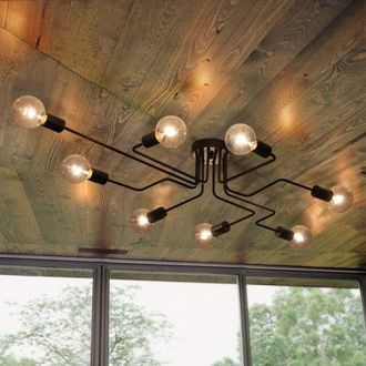 OEM L&aacute;mpara De Techo E27 Estilo Vintage Retro Industrial Diy De 8 Cabezales, Color Negro