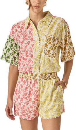 English Factory Colorblock Lace Trim Shirt in Multi at Nordstrom, Size X-Small