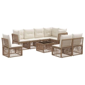 vidaXL Conjunto De Sof&aacute;s De Jard&iacute;n 9 Pcs Beige Rat&aacute;n Sint&eacute;tico Vidaxl