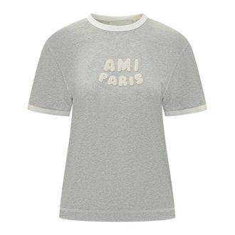 Ami T-Shirts, male, Gray, Size: XL Logo-patch T-shirt