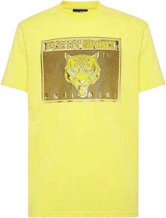 Plein Sport T-shirt Round Neck SS Statement - Heren - Sportshirts - Geel - M - Katoen - Fitness
