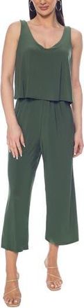 Tash And Sophie Overlay Crop Jumpsuit in Olive at Nordstrom Rack, Size Large