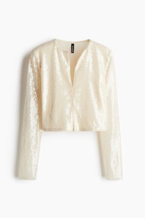 H&M Kurzes Paillettenshirt - Hellbeige