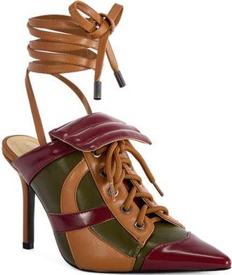 Azalea Wang Ambre Lace Up Pointed Toe Bootie in Olive Multi at Nordstrom, Size 7.5