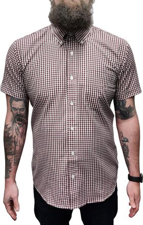 Relco Mens Gingham Vintage Mod Short Sleeve Shirts (xx Large, Wine)