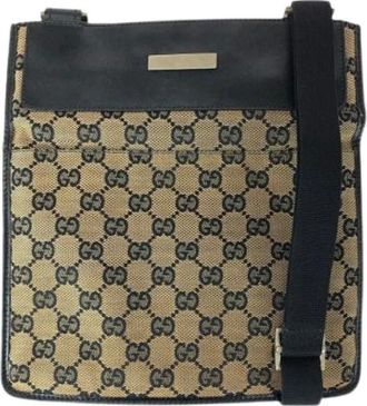 Gucci Pre-owned Cross Body Bags, female, Beige, Size: ONE SIZE Pre-owned Beige Gray GG Canvas Leather Shoulder Bag