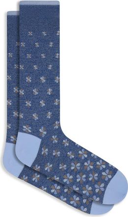 Bugatchi Floral Mercerized Cotton Blend Dress Socks in Steel at Nordstrom