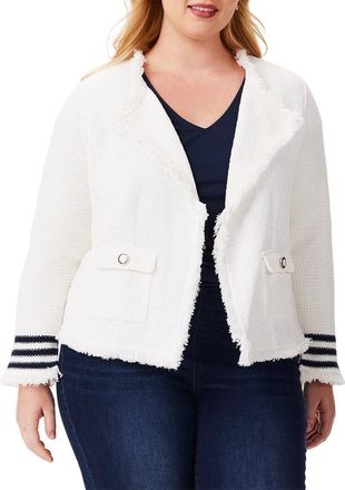 Nic+Zoe Nic+Zoe Plus Subtle Stripe Fringe Mix Knit Jacket