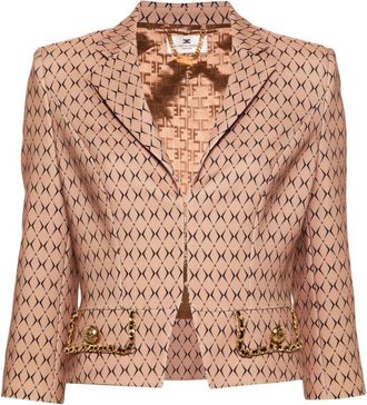 Elisabetta Franchi diamond-print cropped jacket - women - Elastane/Polyester/Polyester - 44 - Neutrals
