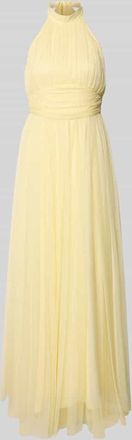 Lace & Beads Neckholder-Cocktailkleid mit Taillenband in Hellgelb, Gr&ouml;&szlig;e XXL