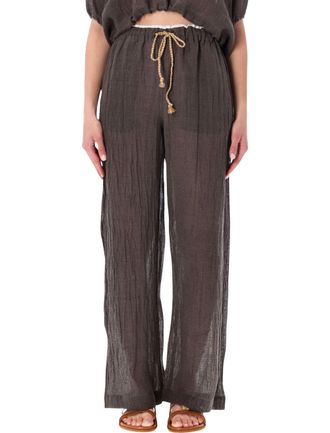 120% Lino Pantalone Wide Leg Rope Drawstring Pants